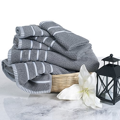Lavish Home Luxury Cotton Towel Set - Rice Weave 100% Egyptian Cotton 6 Piece Set with 2 Bath Towels, 2 Hand Towels and 2 Washcloths - Silver Gray - Image 1