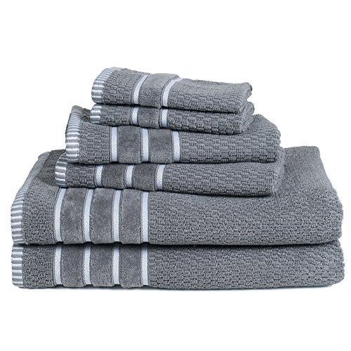 Lavish Home Luxury Cotton Towel Set - Rice Weave 100% Egyptian Cotton 6 Piece Set with 2 Bath Towels, 2 Hand Towels and 2 Washcloths - Silver Gray - Image 2