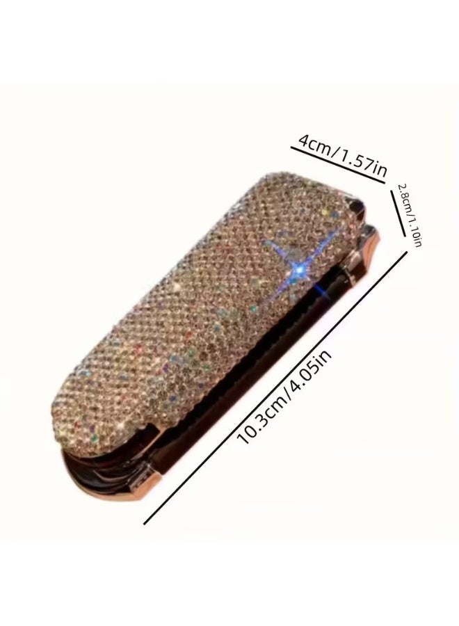 Goolsky 1pc Shiny Rhinestone Decor Hair Comb Foldable Hairdressing Comb With Makeup Mirror Portable Hair Comb Travel Essentials - Image 4