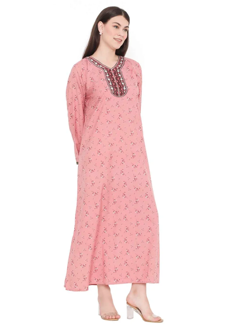 HANA & SARA MODEST WEAR WITH PRINTED AND EMBROIDERED LONG ARABIC KAFTAN JALABIYA DRESS