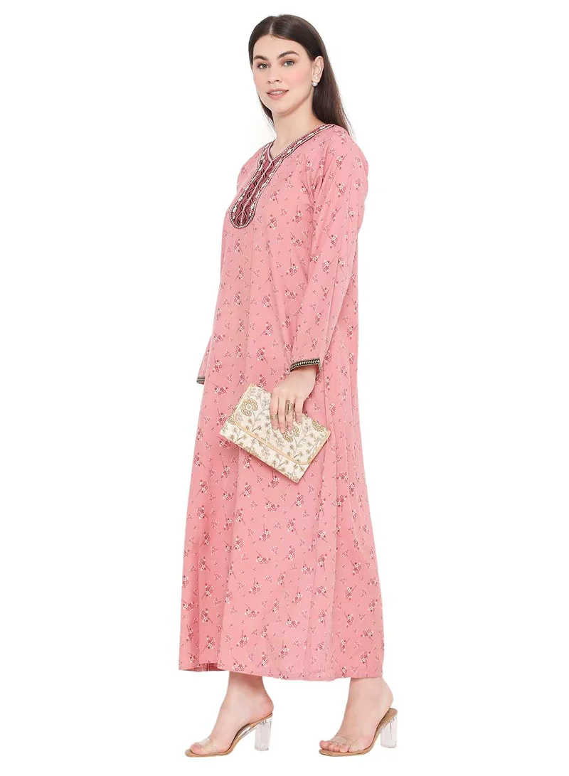 HANA & SARA MODEST WEAR WITH PRINTED AND EMBROIDERED LONG ARABIC KAFTAN JALABIYA DRESS
