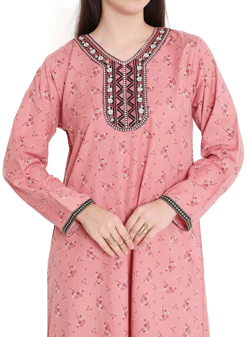 HANA & SARA MODEST WEAR WITH PRINTED AND EMBROIDERED LONG ARABIC KAFTAN JALABIYA DRESS