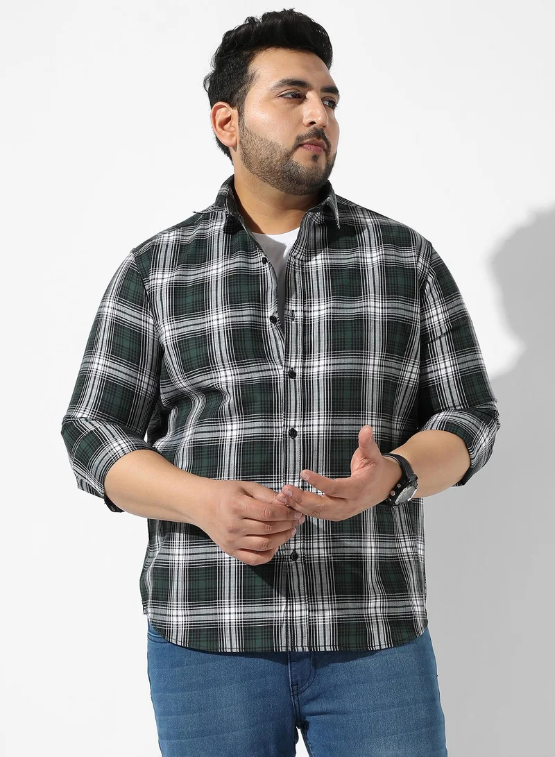Instafab Plus Men's Forest Green Tartan Plaid Shirt For Casual Wear | Spread Collar | Long Sleeve | Button Closure | Shirt Crafted With Comfort Fit For Everyday Wear