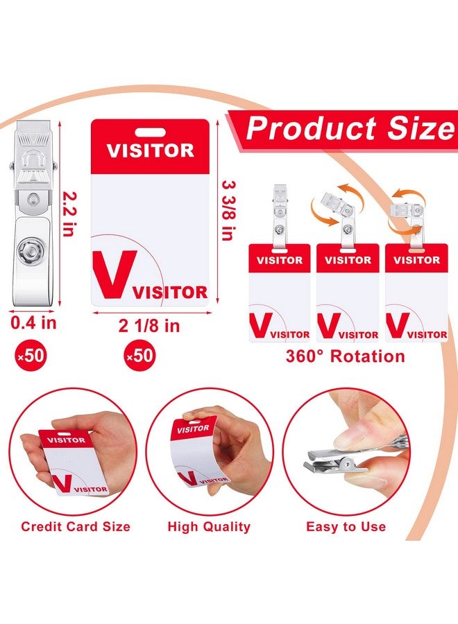 Sherr Heavy Duty Visitor Badges With Clips Guest Name Badge Pass For Visitors With Clips Heavy Duty Plastic Name Tag For Company School Exhibition Fundraiser Vendor Festival Supplies (50 Sets) - Image 2