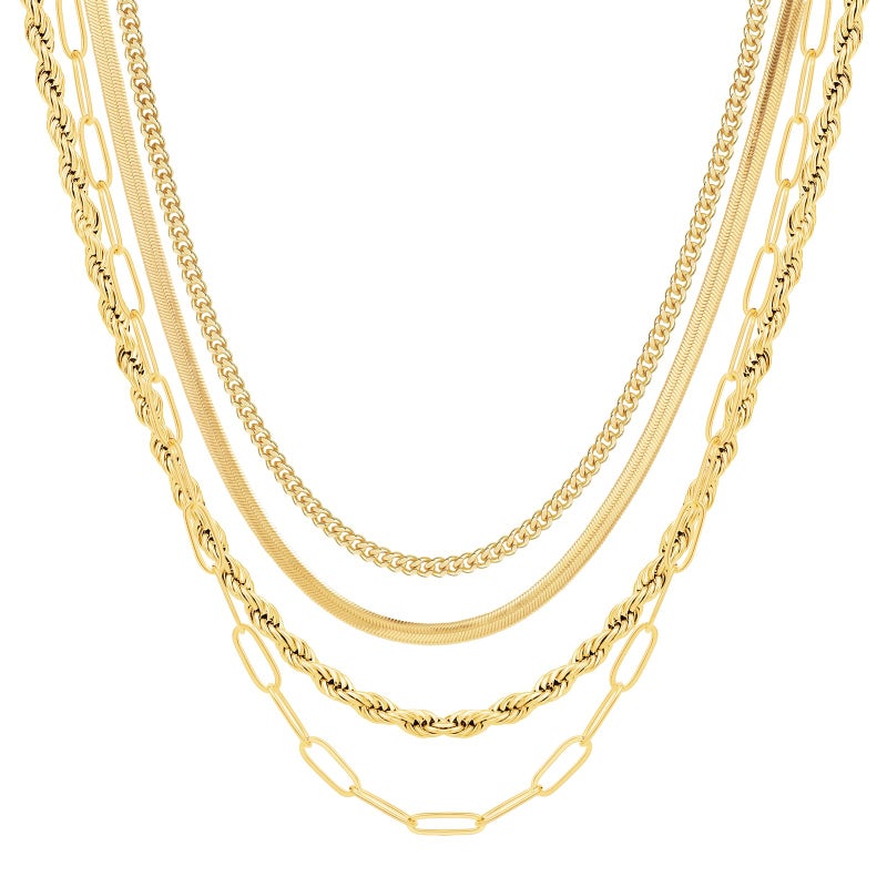 MFRYK Gold Necklaces Stack For Women,14K Gold Plated Simple Layered Choker Necklaces For Women,Stackable Multilayer Gold Rope Cuban Herringbone Snake Paperclip Chain Layering Necklace Set Jewelry Gift - Image 1