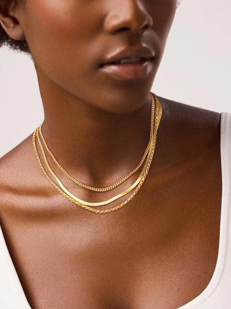 MFRYK Gold Necklaces Stack For Women,14K Gold Plated Simple Layered Choker Necklaces For Women,Stackable Multilayer Gold Rope Cuban Herringbone Snake Paperclip Chain Layering Necklace Set Jewelry Gift - Image 4