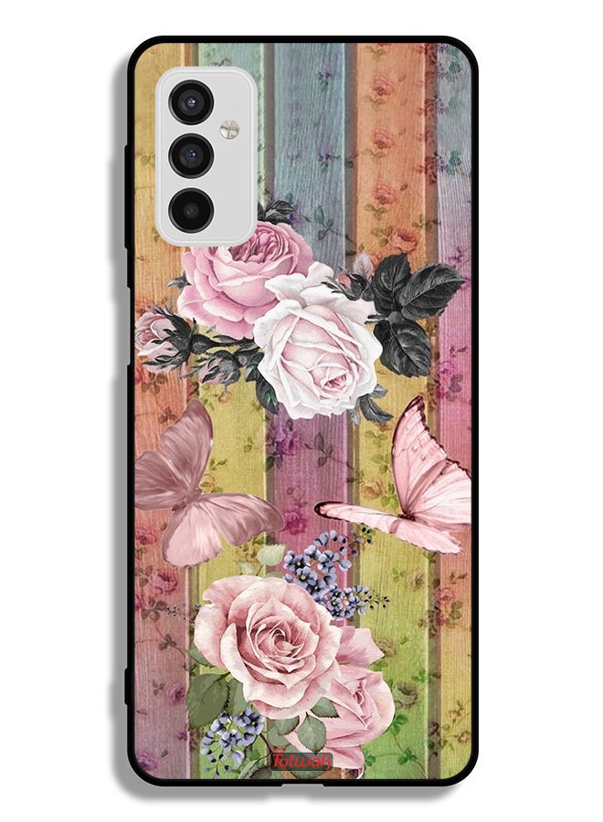 Tolwak Samsung Galaxy M52 5G Protective Case Cover Peach Butterflies And Roses  - Image 2