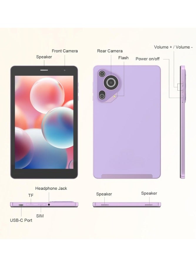 REBENUO CM828 8 inch Tablet, Android 14 Tablet with SIM Card Slot and Wifi 8GB RAM,512GB ROM Storage Dual 5MP+8MP Camera HD IPS Display (Purple) - Image 2