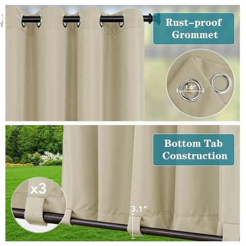 HolidayIdeas Outdoor Curtains for Patio Waterproof-4 Panels 54"x84"-Windproof Weatherproof Privacy Cream Outside Curtains-Grommet Top and Tab Bottom Drape for Gazebo, Porch, Pergola, Cabana, Backyard - Image 2