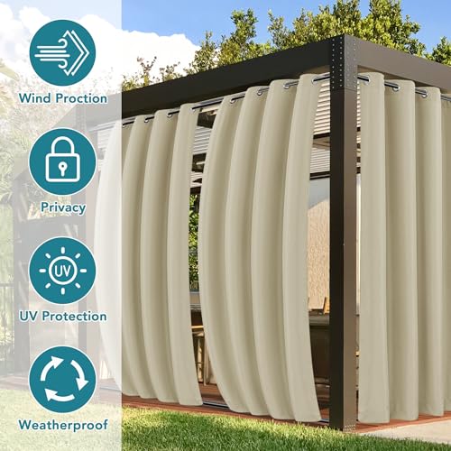HolidayIdeas Outdoor Curtains for Patio Waterproof-4 Panels 54"x84"-Windproof Weatherproof Privacy Cream Outside Curtains-Grommet Top and Tab Bottom Drape for Gazebo, Porch, Pergola, Cabana, Backyard - Image 3
