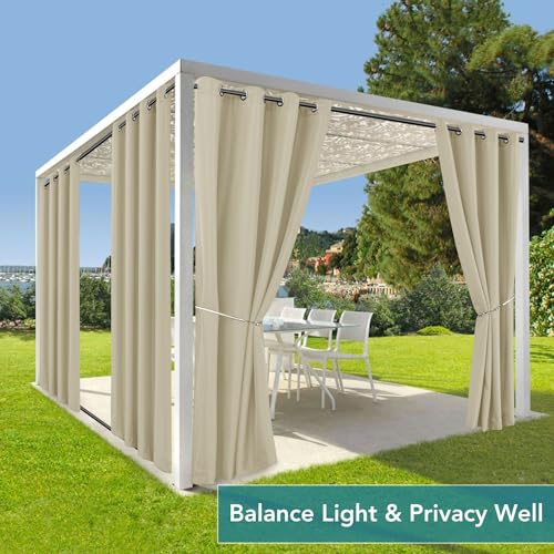 HolidayIdeas Outdoor Curtains for Patio Waterproof-4 Panels 54"x84"-Windproof Weatherproof Privacy Cream Outside Curtains-Grommet Top and Tab Bottom Drape for Gazebo, Porch, Pergola, Cabana, Backyard - Image 5