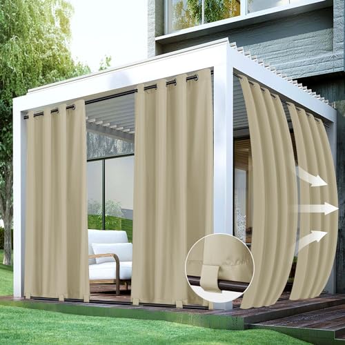 HolidayIdeas Outdoor Curtains for Patio Waterproof-4 Panels 54"x84"-Windproof Weatherproof Privacy Cream Outside Curtains-Grommet Top and Tab Bottom Drape for Gazebo, Porch, Pergola, Cabana, Backyard - Image 1