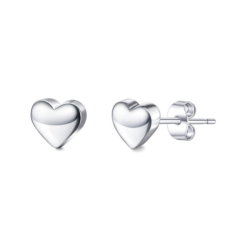Zeffy Sterling Silver Heart Earrings for Women Hypoallergenic Minimalist Tiny Small Love Heart Stud Earrings 925 Sterling Silver Stud Earrings for Sensitive Valentines Day Jewelry Gifts - Image 1