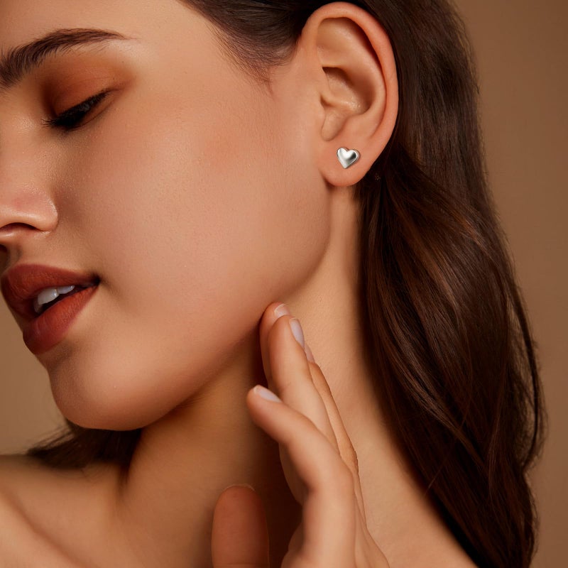Zeffy Sterling Silver Heart Earrings for Women Hypoallergenic Minimalist Tiny Small Love Heart Stud Earrings 925 Sterling Silver Stud Earrings for Sensitive Valentines Day Jewelry Gifts - Image 4
