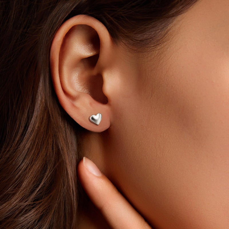 Zeffy Sterling Silver Heart Earrings for Women Hypoallergenic Minimalist Tiny Small Love Heart Stud Earrings 925 Sterling Silver Stud Earrings for Sensitive Valentines Day Jewelry Gifts - Image 2