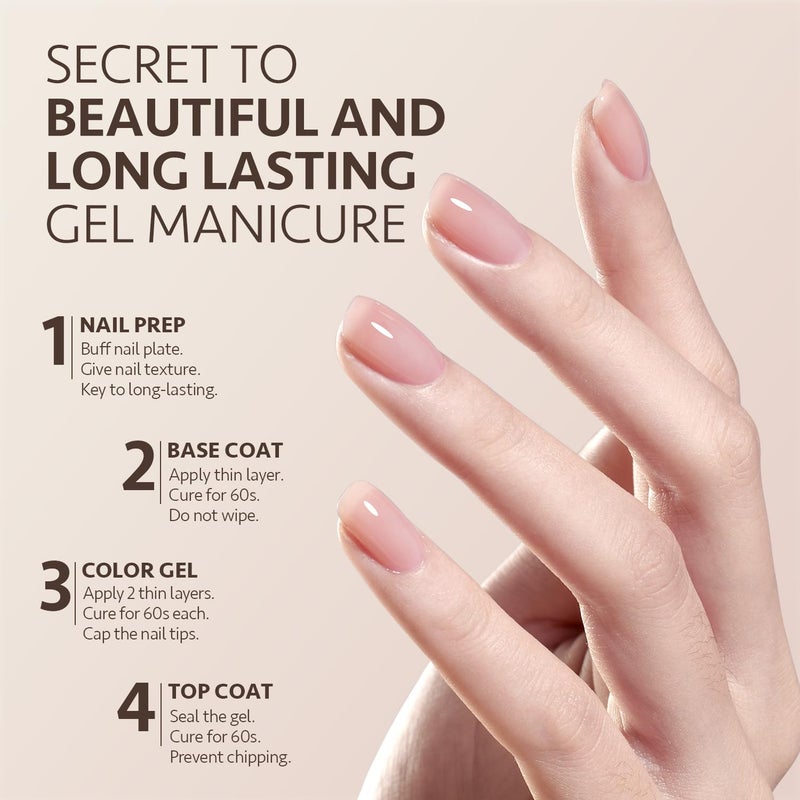 GAOY Gel Top Coat and Base Coat Set, 2 Pcs 7.3ml Glassy Top Coat and No Wipe Foundation Combination for UV Light Cure Gel Nail Polish - Image 5