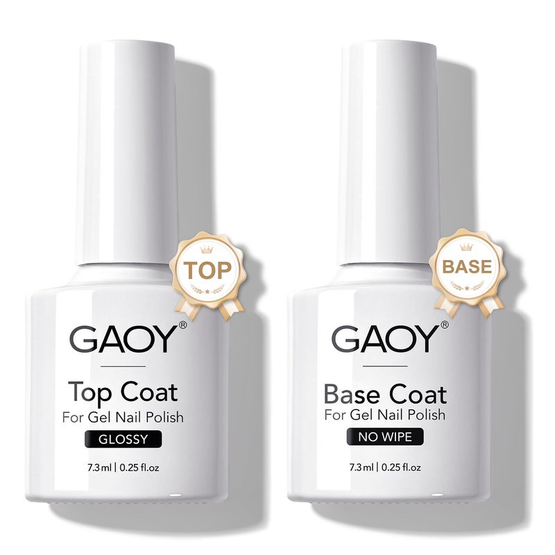 GAOY Gel Top Coat and Base Coat Set, 2 Pcs 7.3ml Glassy Top Coat and No Wipe Foundation Combination for UV Light Cure Gel Nail Polish - Image 1