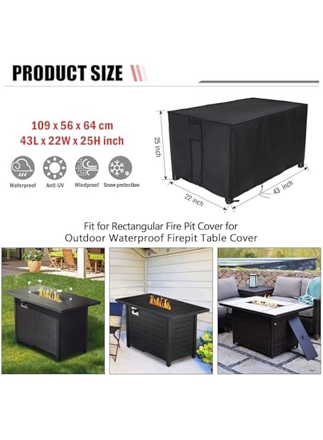 Generic Rectangular Fire Pit Cover 43 inch, Propane Gas Fire Pit Table Cover,Outdoor Waterproof Firepit Table Cover - 43 X 22 X 25 Inch  - Image 3