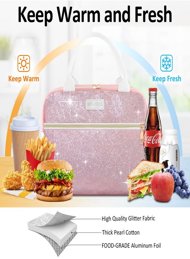 BAOGCOYO Lunch Bag For Women, Leakproof Glitter Lunch Box, Cute Lunch Tote Bag Adult, Large Capacity Insulated Reusable Cooler Lunch Containers for Work Travel Picnic or Office (Pink Bling Sparkle) - Image 4
