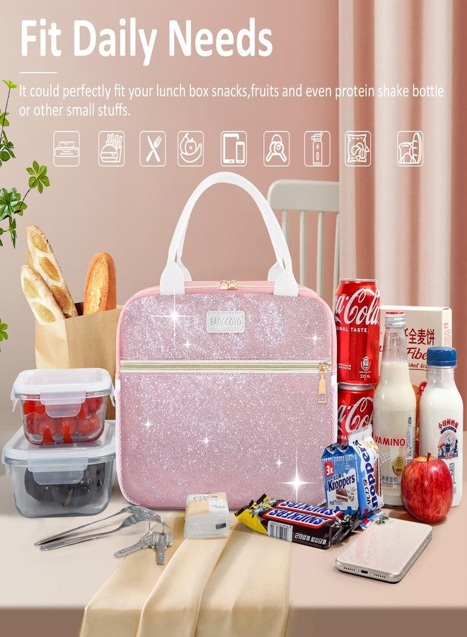 BAOGCOYO Lunch Bag For Women, Leakproof Glitter Lunch Box, Cute Lunch Tote Bag Adult, Large Capacity Insulated Reusable Cooler Lunch Containers for Work Travel Picnic or Office (Pink Bling Sparkle) - Image 3