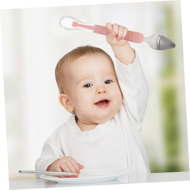 Double Sided Toothed Feeding Spoon Stainless Steel Weaning Utensil For Babies - Image 4