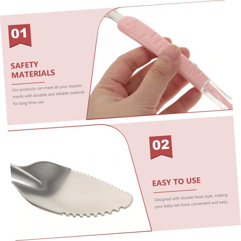 Double Sided Toothed Feeding Spoon Stainless Steel Weaning Utensil For Babies - Image 3