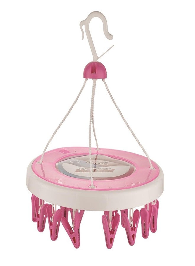 YUIOP - Pushpa Smart Plastic Cloth Drying Hanger - Multipurpose Round Clip Hanger, Cloth Clips & Hanger for Drying Clothes (Pink, Pushpa 24 Clips) - Image 1