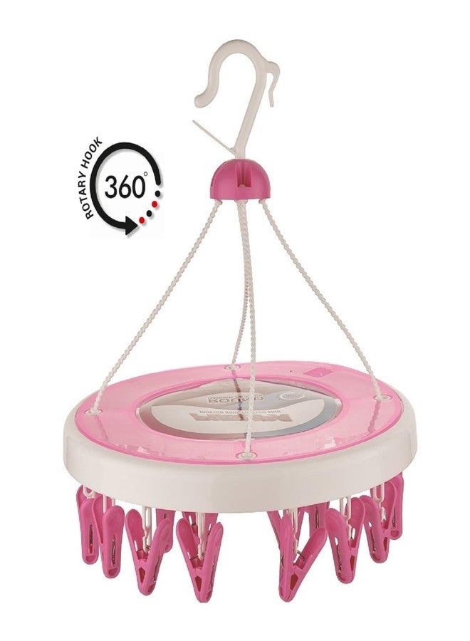 YUIOP - Pushpa Smart Plastic Cloth Drying Hanger - Multipurpose Round Clip Hanger, Cloth Clips & Hanger for Drying Clothes (Pink, Pushpa 24 Clips) - Image 2