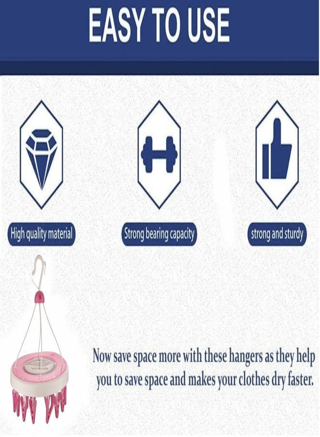 YUIOP - Pushpa Smart Plastic Cloth Drying Hanger - Multipurpose Round Clip Hanger, Cloth Clips & Hanger for Drying Clothes (Pink, Pushpa 24 Clips) - Image 4
