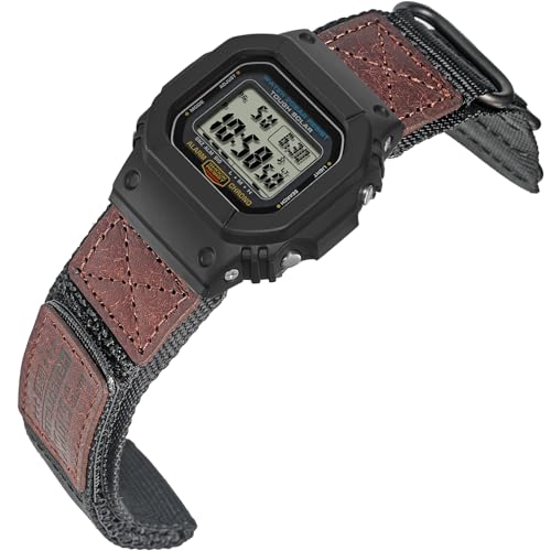 HEMSUT Quick Release 16mm Military Tactical Watch Band for Casio ShockResistant Nylon Leather Strap Compatible with GA100 DW5600 DW6900 GWM5610 GBD800 Series More - Image 1