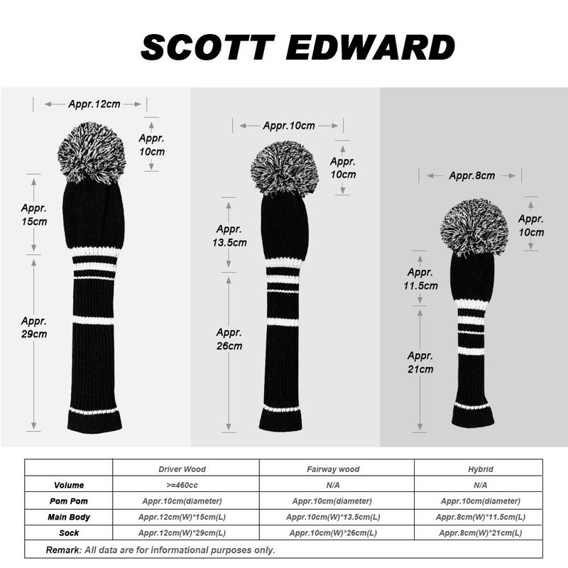 Scott Edward Black Classic Stripes Golf Club Head Covers, Acrylic Yarn Double Layers Knitted, with Rotatable Number Tags, Set of 4(Black Stripe) - Image 3