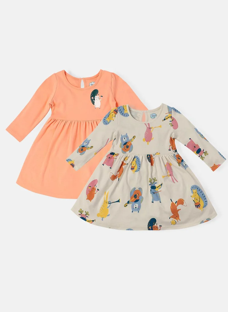 نوتيناتي Nautinati Infants All Over Print Soft Cotton Pack of 2 Frocks