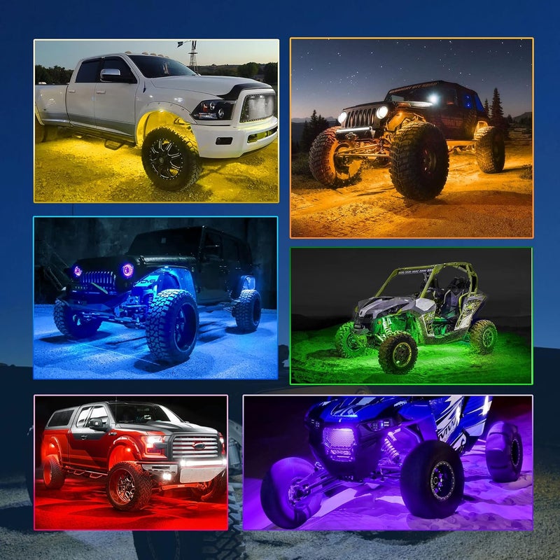 MICTUNING 2025 Upgraded CM RGB Rock Lights Kits - 12 Pods Multicolor Neon Light Waterproof Underglow Lighting Kit with APP Control & Flashing & Music Mode - Image 3