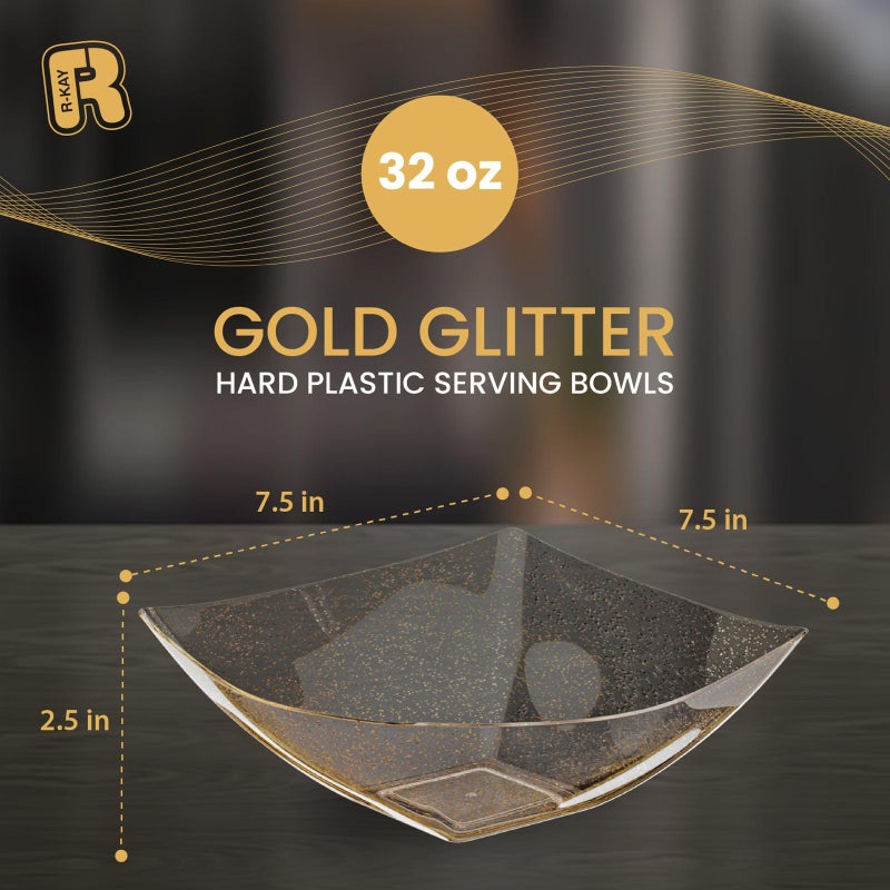R-kay 6 Pack Gold Glitter Plastic Serving Bowls - 32 Oz Gold Plastic bowls - Salad Bowls Large Serving, Premium Duty For Weddings Catering And Birthday parties - Image 4