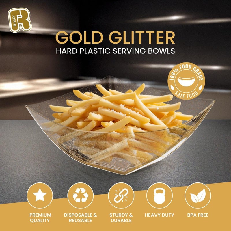 R-kay 6 Pack Gold Glitter Plastic Serving Bowls - 32 Oz Gold Plastic bowls - Salad Bowls Large Serving, Premium Duty For Weddings Catering And Birthday parties - Image 3