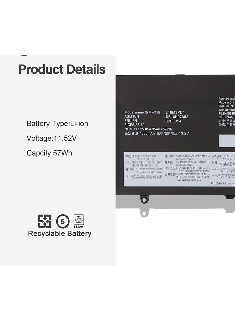 Terabyte بطارية لابتوب L18L3PD1 L18M3PD1 L18C3PD1 L18M3PD2 L18C3PD2 لجهاز Lenovo ThinkPad T490s T495s T14s 02DL013 02DL014 02DL015 02DL016 5B10W13909 5B10W13910 5B10W13911 5B10W13955 SB10K97653 11.58V 57Wh - Image 2