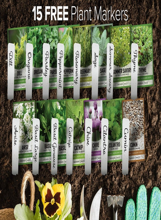 Gardeners Basics أساسيات البستنة، 15 نوعًا من بذور الأعشاب لزراعة أصناف متنوعة، أصناف تراثية غير معدلة وراثيًا، أكثر من 5200 بذرة للزراعة الداخلية، والزراعة المائية، والزراعة الخارجية - الريحان، والنعناع البري، والثوم المعمر، والكزبرة، والأوريجانو، والبقدونس، والنعناع الفلفلي، وإكليل الجبل، وغيرها - Image 2