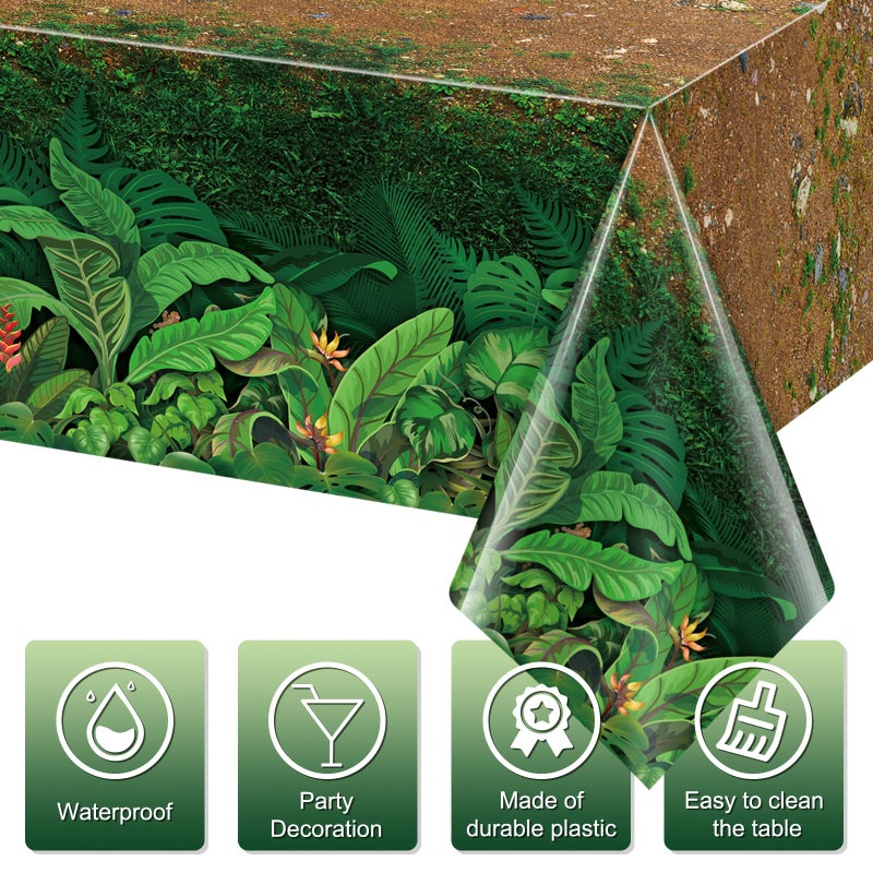 Jectivs 3Pcs Forest Path Plastic Tablecloths,Disposable Green Woodland Rectangle Table Cover for Dinosaur Picnic Camping Dining Bay Shower Birthday Safari Jungle Themed Party Decorations,54x108 Inch - Image 3