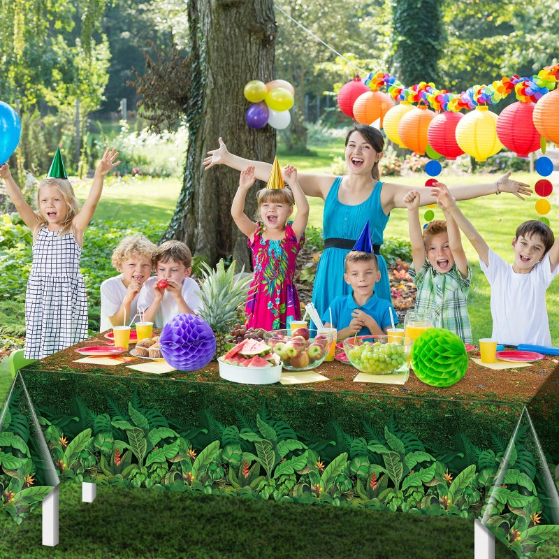 Jectivs 3Pcs Forest Path Plastic Tablecloths,Disposable Green Woodland Rectangle Table Cover for Dinosaur Picnic Camping Dining Bay Shower Birthday Safari Jungle Themed Party Decorations,54x108 Inch - Image 5