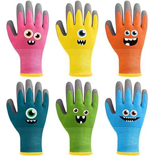 Joottuan 6 Pairs Kids Gardening Gloves Children Work Gloves Rubber Coated Garden Gloves for Kids Toddlers (Small (Age 3-5)) - Image 1
