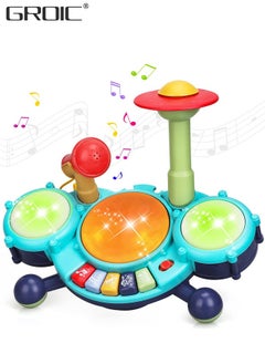 GROIC Kids Drum Toy with Music, Beats Flash Light and Adjustable Microphone, Electronic Musical Instruments Toys, Musical Instruments Playset Drum Set  - Image 1
