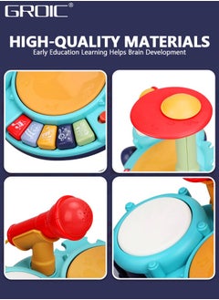 GROIC Kids Drum Toy with Music, Beats Flash Light and Adjustable Microphone, Electronic Musical Instruments Toys, Musical Instruments Playset Drum Set  - Image 2