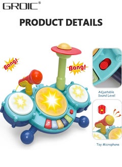 GROIC Kids Drum Toy with Music, Beats Flash Light and Adjustable Microphone, Electronic Musical Instruments Toys, Musical Instruments Playset Drum Set  - Image 5