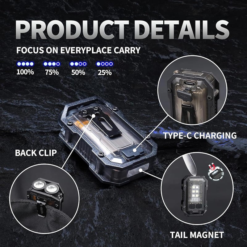 Pivdo Pivdo EDC Flashlight Mini 1000 Lumens Small Torch COB LED Light Rechargeable USB Pocket Keychain with Magnetic Base Powerful Camping Key Chain Spinner Torch Compact Size for Everyday Carry  - Image 5