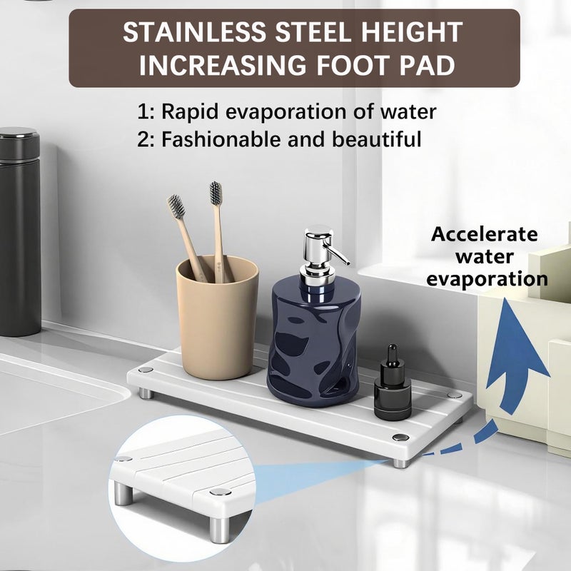 Lyxel Quick Dry Sink Caddy Kitchen Sink Organizer, Water Absorbing Stone Tray for Sink, Stone Drying Tray, Diatomite Faucet Mat & Protector, Dispenser Sponge Holder, Stone Soap Tray for Bathroom Counter - Image 3