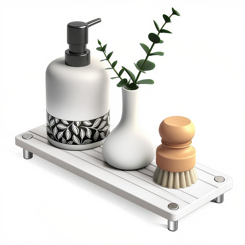 Lyxel Quick Dry Sink Caddy Kitchen Sink Organizer, Water Absorbing Stone Tray for Sink, Stone Drying Tray, Diatomite Faucet Mat & Protector, Dispenser Sponge Holder, Stone Soap Tray for Bathroom Counter - Image 1
