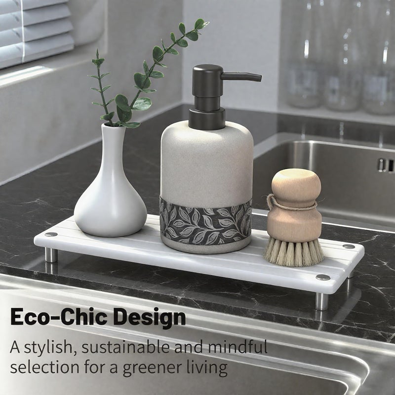 Lyxel Quick Dry Sink Caddy Kitchen Sink Organizer, Water Absorbing Stone Tray for Sink, Stone Drying Tray, Diatomite Faucet Mat & Protector, Dispenser Sponge Holder, Stone Soap Tray for Bathroom Counter - Image 4