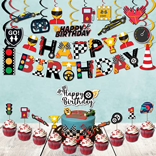 Festiko®Race Car Birthday Decorations for Kids Boys Let's go Racing Party Supplies with Banner,Swirls, Cake Topper,Cup Cake Toppers (24 Pcs) - Image 2