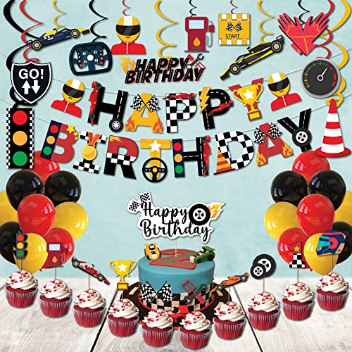 Festiko®Race Car Birthday Decorations for Kids Boys Let's go Racing Party Supplies with Banner,Swirls, Cake Topper,Cup Cake Toppers (24 Pcs) - Image 3