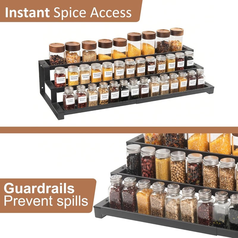 GOENDR Expandable Spice Rack Organizer for Cabinet, 3 Tier Metal Spice Organization,16"-29.5" Wide Adjustable Seasoning Organizer, Display Shelf, Canned Goods Organizer for Pantry Kitchen Countertop - Image 4